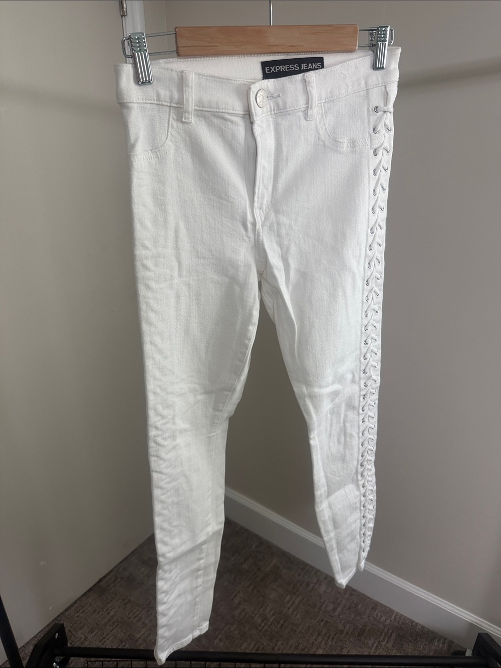 Express White Lace-Up Side Skinny Jeggings